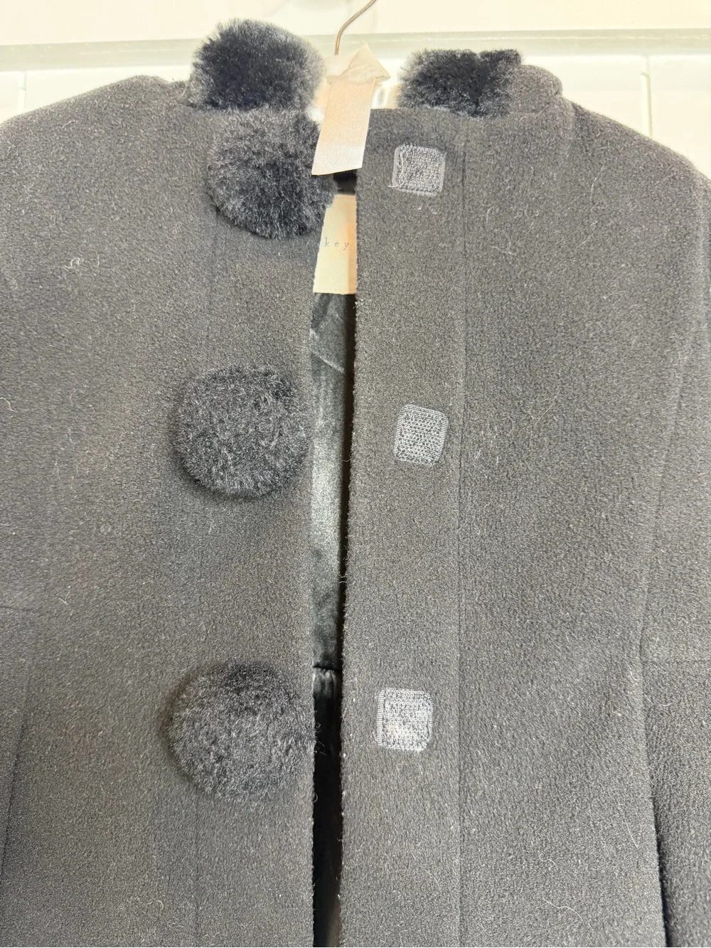 Copper Key Black Kids' Swing Coat with Pom-Pom Buttons